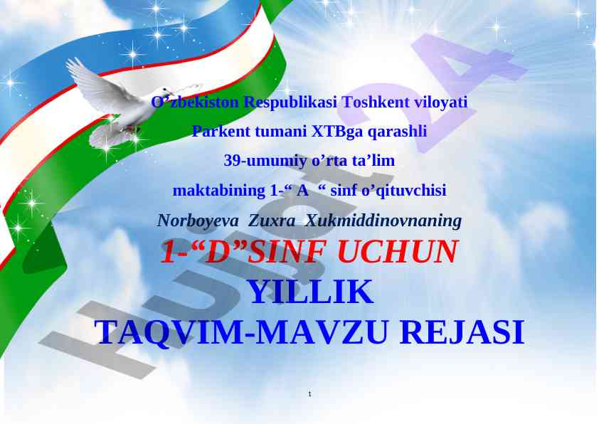 1-d sinf uchun yillik taqvim-mavzu rejasi
