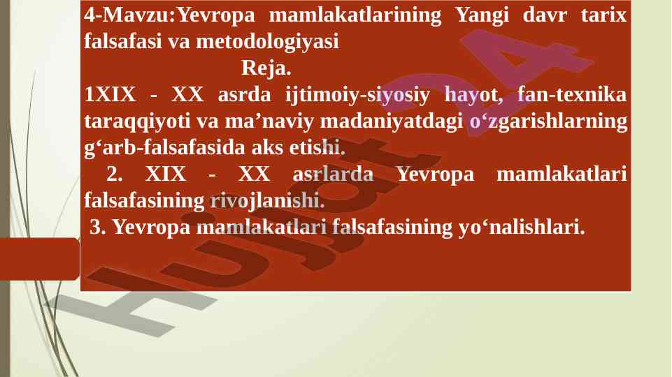 Yevropada tarix falsafasi va uning rivojlanishi