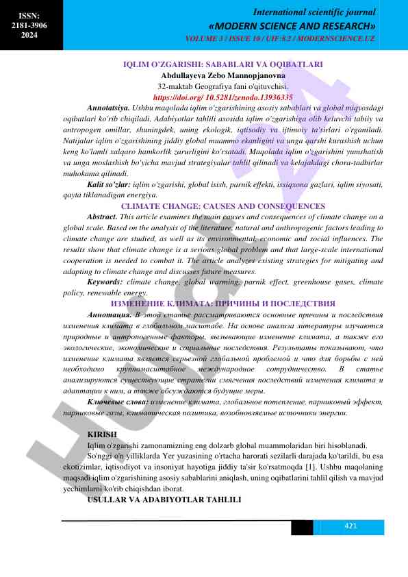 Iqlim o'zgarishi: sabablari va oqibatlari tahlili