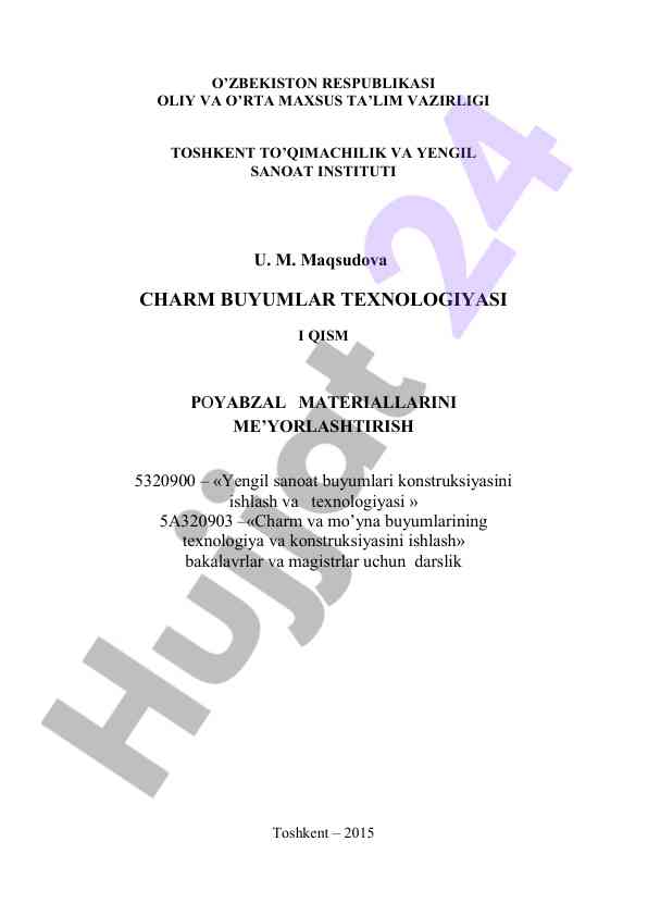 Charm va mo‘yna buyumlari texnologiyasi darsligi