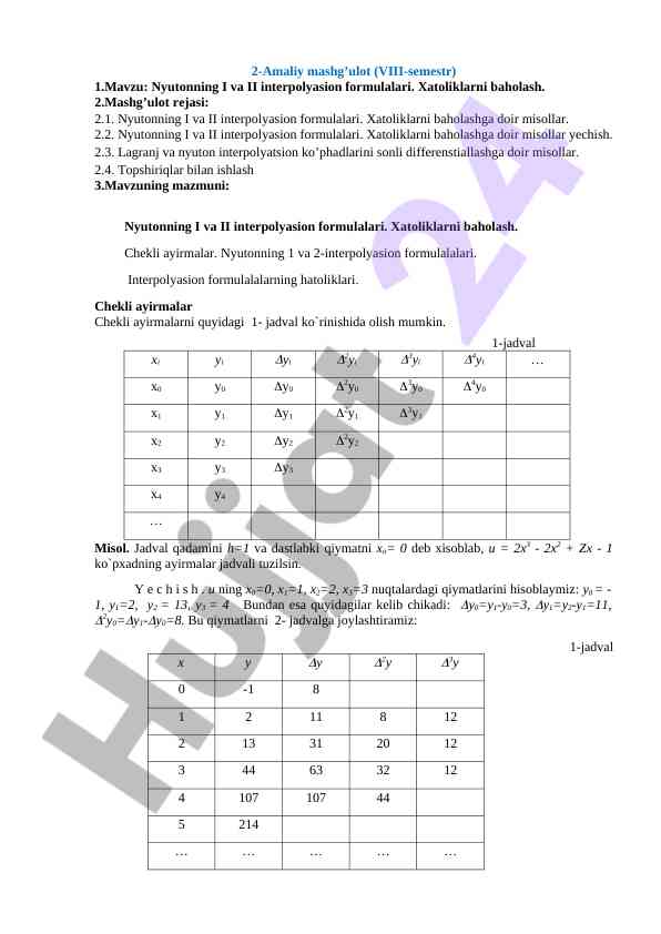 Nyutonning i va ii interpolyasion formulalari