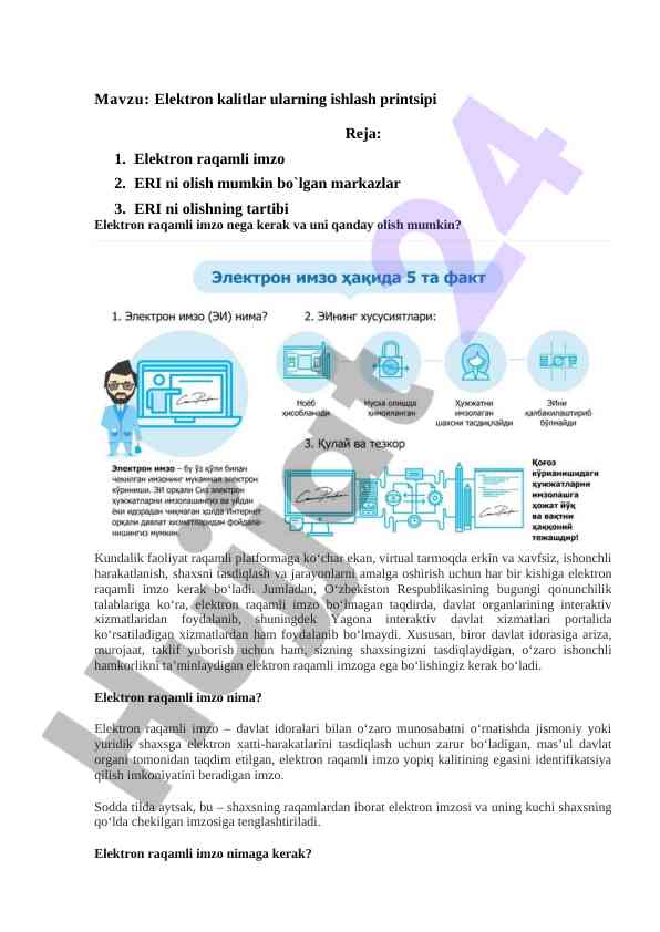 Elektron raqamli imzo ishlash printsipi va eri