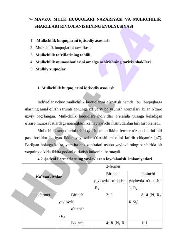 Mulk huquqlari nazariyasi va mulkchilik shakllari