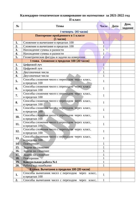 Kalendarno-tematicheskoye planirovaniye po matematike