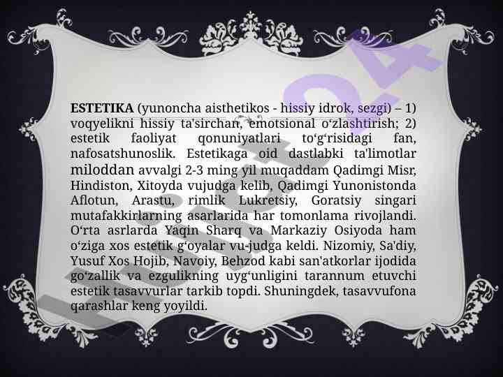 Estetika va uning tarixi: go'zallikni tushunish