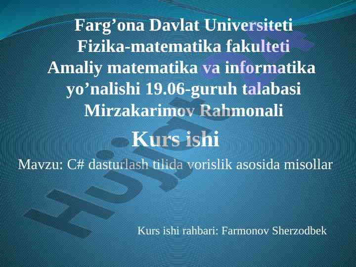 C# dasturlash tilida vorislik asosida misollar