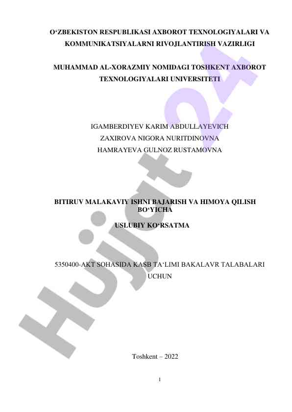 Bitiruv malakaviy ishni bajarish va himoya qilish uslubi