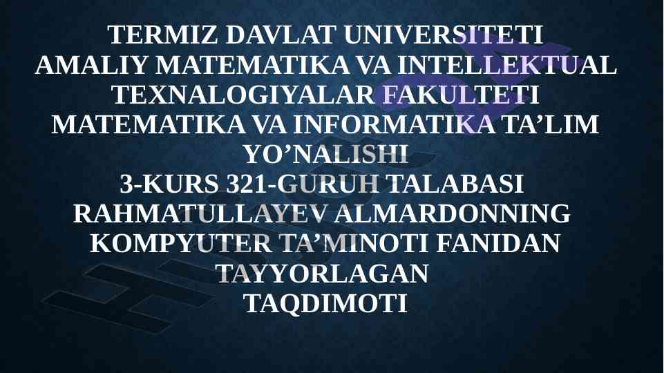 Kompyuter ta'minoti fanidan taqdimot