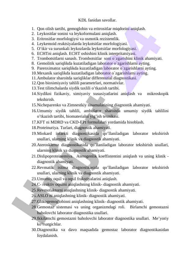 Qon va siydik tahlili laboratoriya ishlari