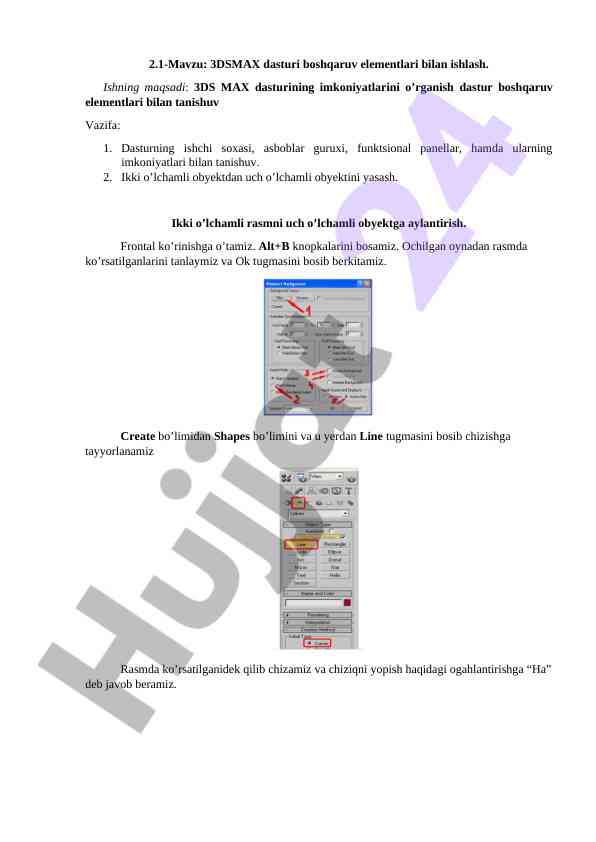 3dsmax dasturi boshqaruv elementlari bilan ishlash
