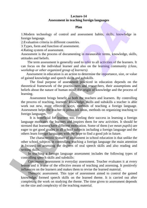 Assessment in teaching foreign languages