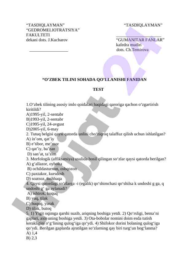 O‘zbek tilidan imlo qoidalari testi