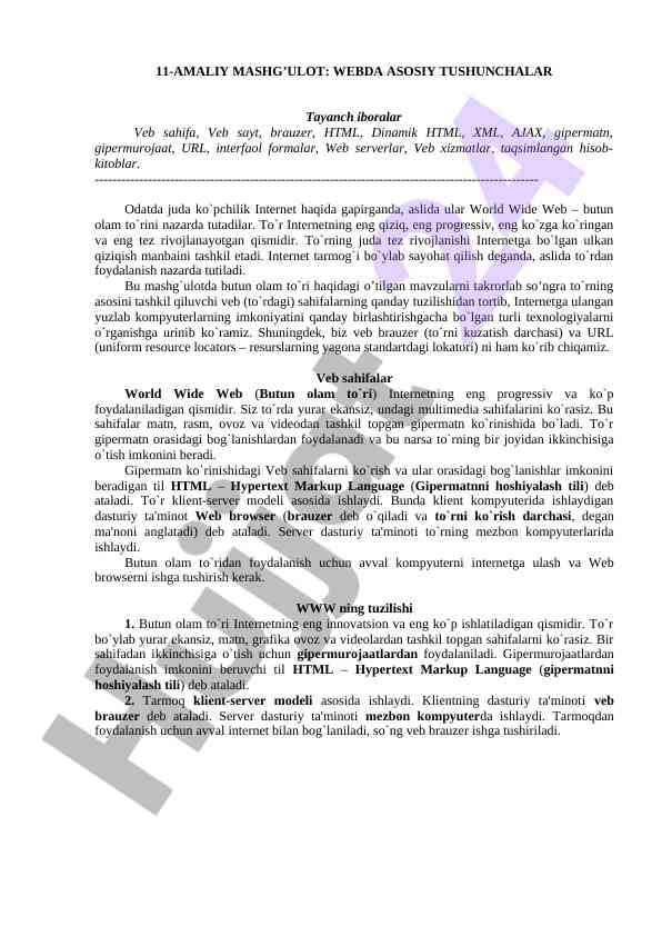 Webda asosiy tushunchalar va texnologiyalar