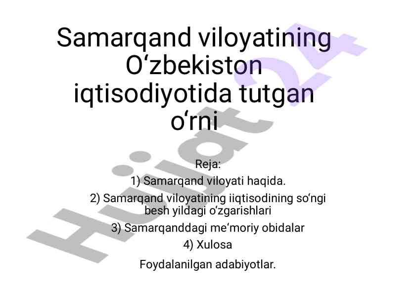 Samarqand viloyatining iqtisodiy o‘zgarishlari