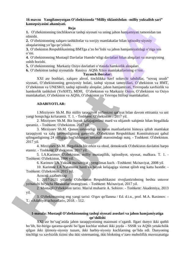 O’zbekistondagi milliy tiklanish kansepsiyasi ahamiyati