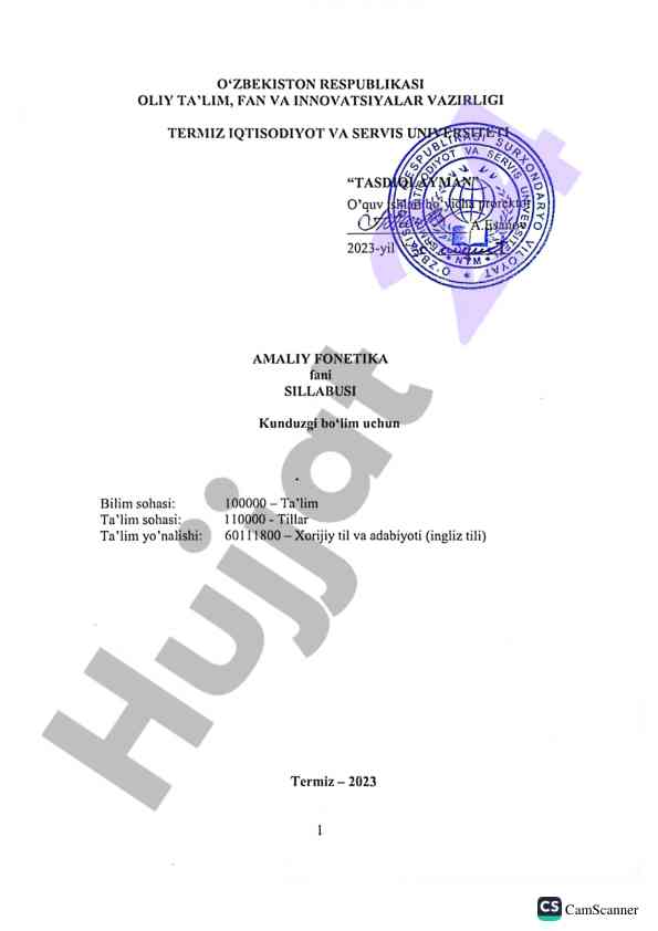 Camscanner usullari va amaldagi nizomlar