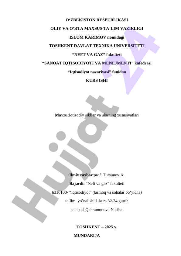 Iqtisodiy sikllar va ularning xususiyatlari
