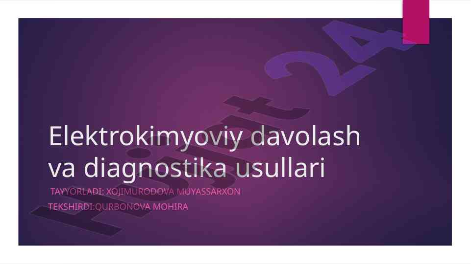 Elektrokimyoviy davolash usullari va tadqiqot yo‘nalishlari