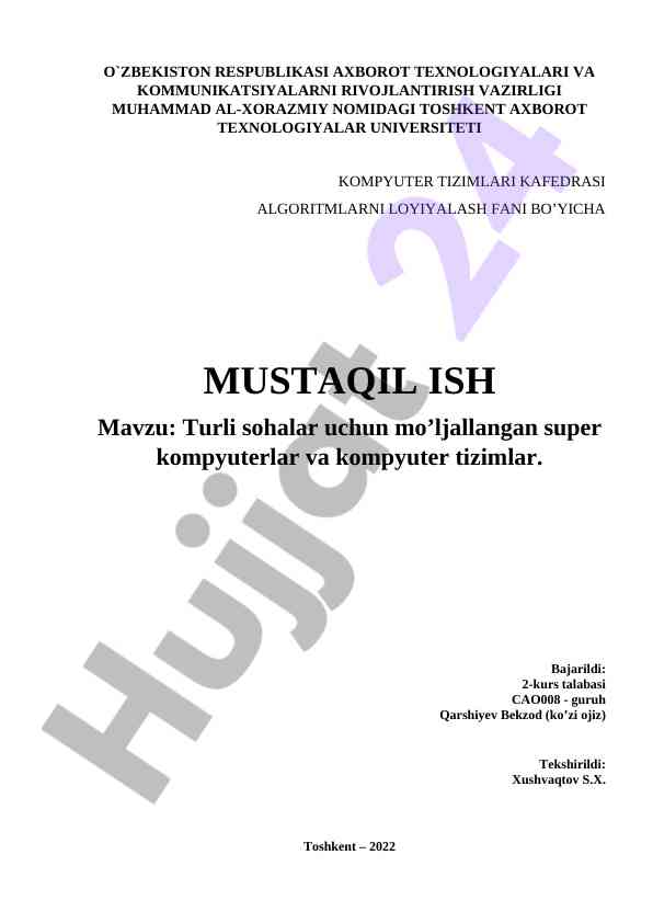 Super kompyuterlar haqida tushuncha va arxitektura
