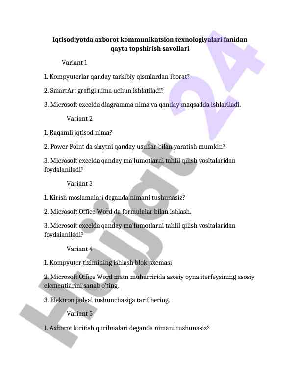 Iqtisodiyotda axborot kommunikatsion texnologiyalari