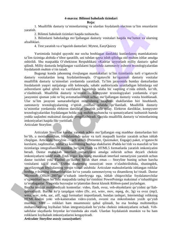 Bilimni baholash tizimlari va dasturiy vositalari