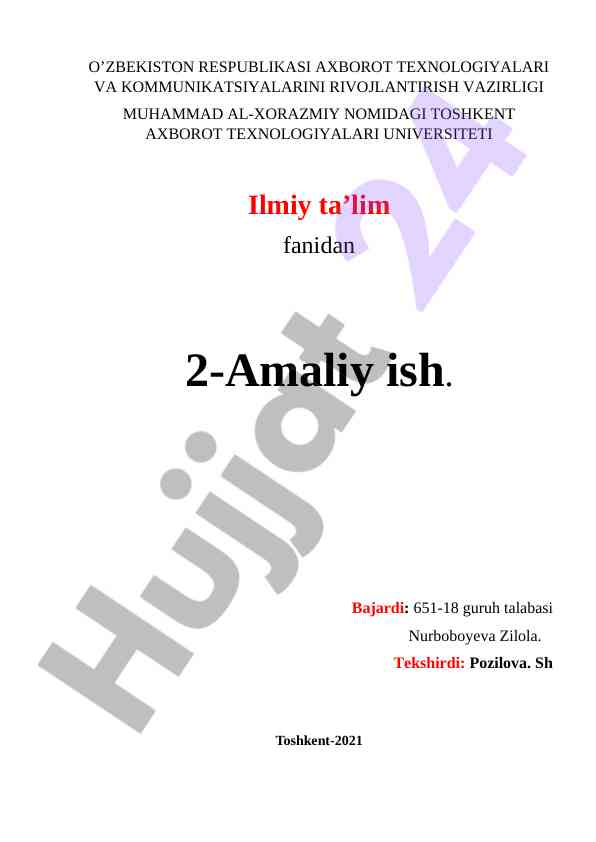 Ilmiy ta’lim fanidan amaliy ish muhokamasi