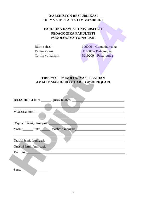 Psixologiya fanidan amaliy mashg‘ulotlar topshiriqlari