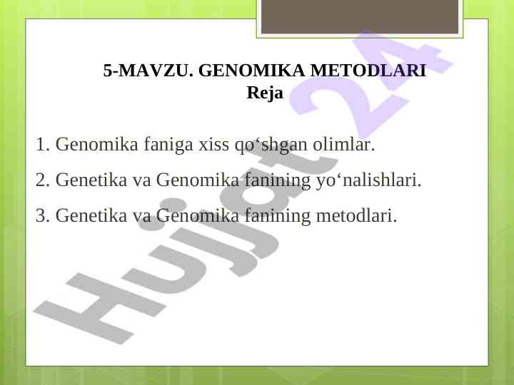 Genetika va genomika fanining metodlari