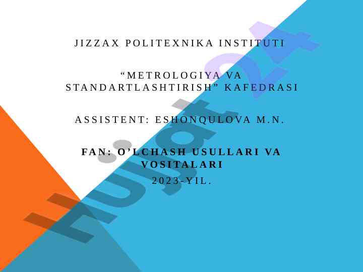 O‘lchash usullari va vositalari natijalarini qayta ishlash