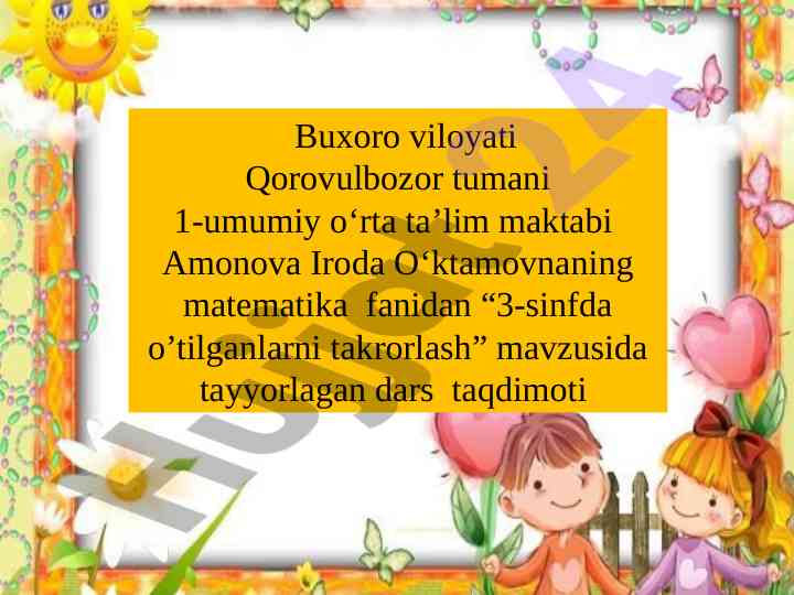 Dars taqdimoti 3-sinfda o‘tilganlarni takrorlash