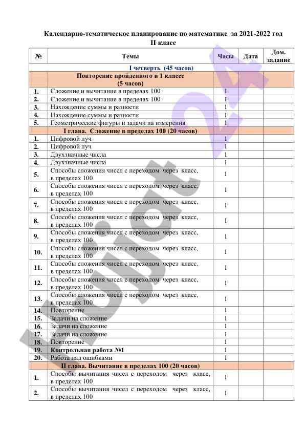 Kalendarno-tematicheskoye planirovanie po matematikie