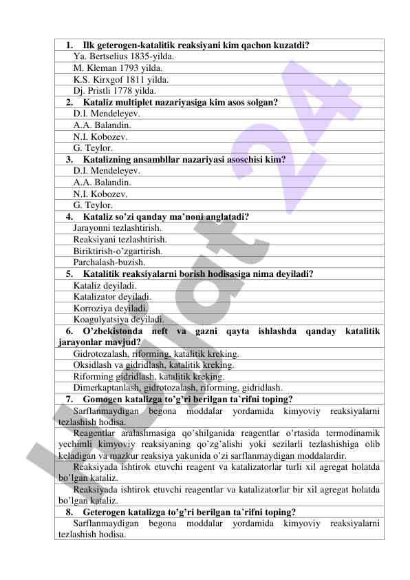 Katalitik reaksiyalar va ularning tarixi