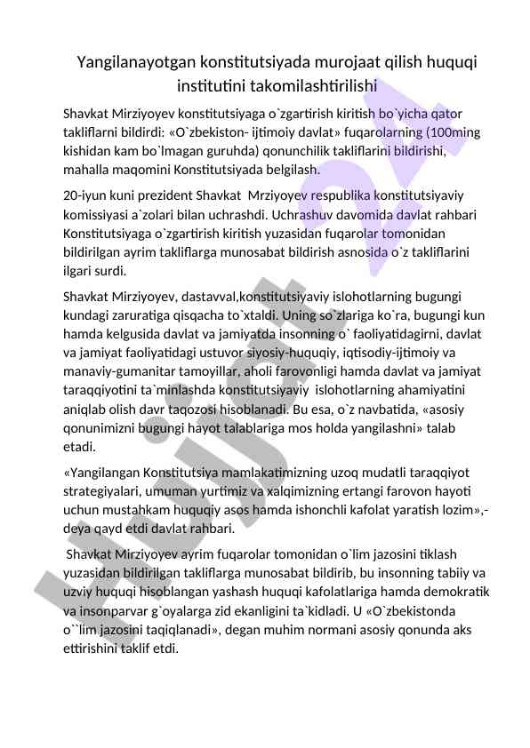 Yangilanayotgan konstitutsiyada murojaat qilish huquqi