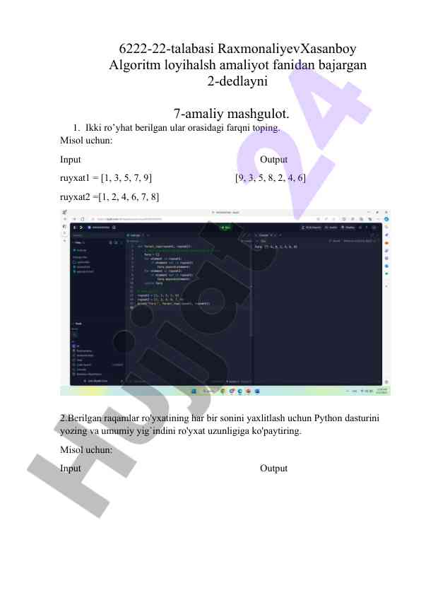 Python dasturlash amaliyotlari bilan tanishing