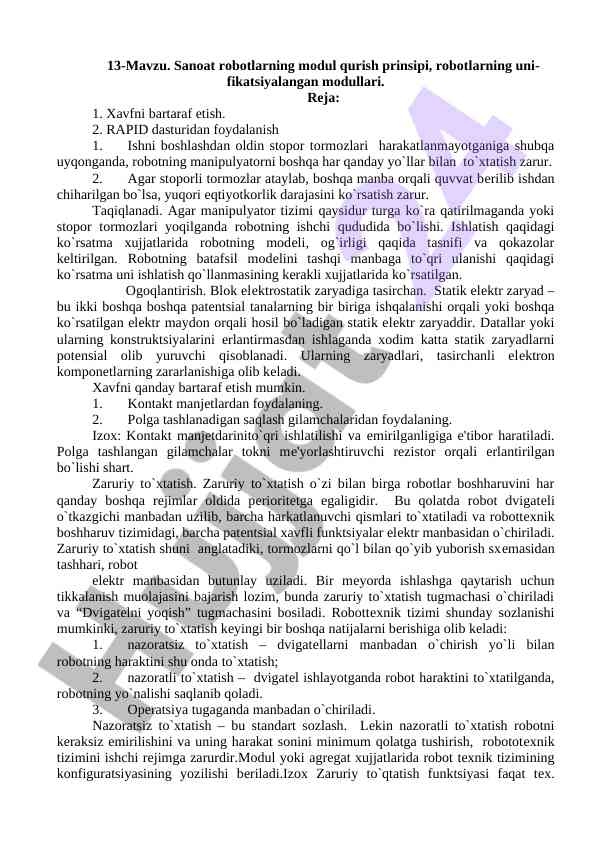 Sanoat robotlarning modul qurish prinsipi