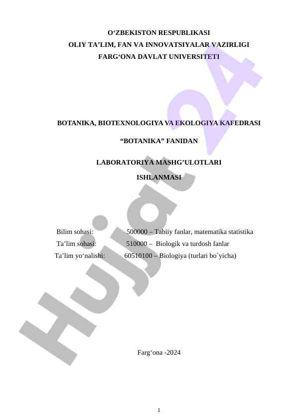 Laboratoriya mashg‘ulotlari ishlanmasi bo‘yicha hisobot