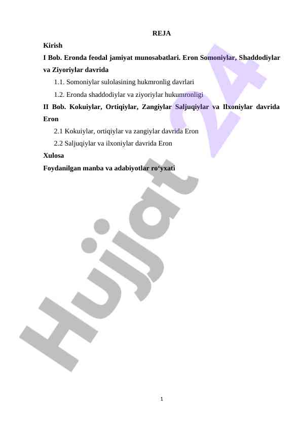 Eron feodal jamiyatining munosabatlari