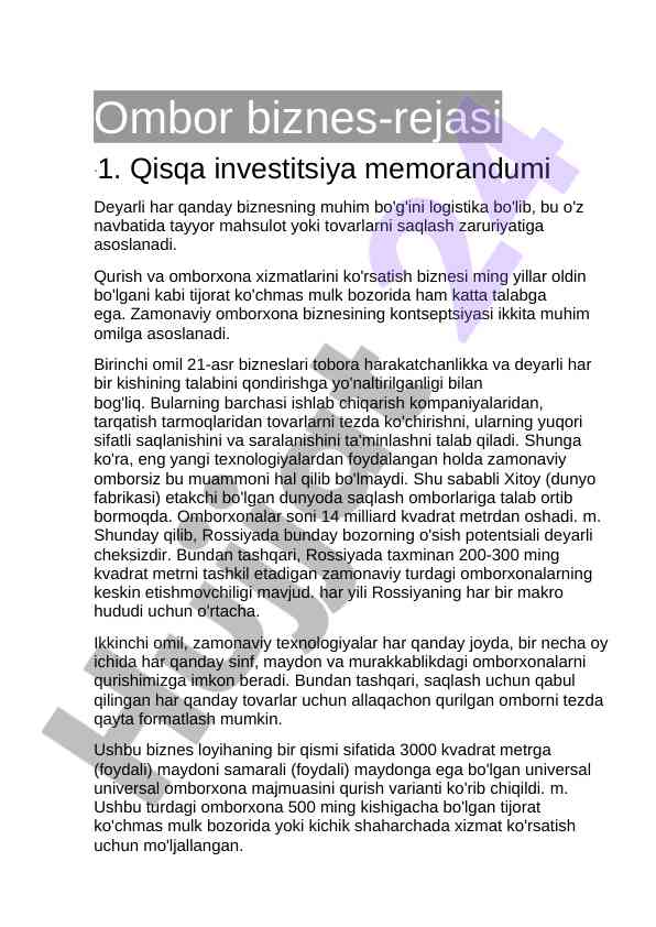 Zamonaviy ombor biznesi va logistika talablari