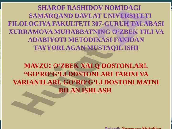 O'zbek xalq dostonlari va go'ro'g'li dostonlari