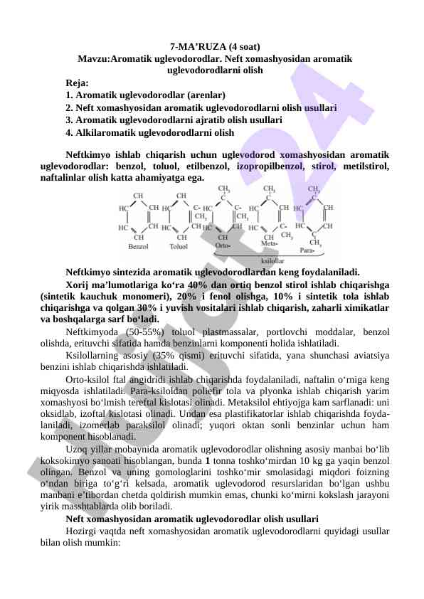 Aromatik Uglevodorodlar Mavzusi