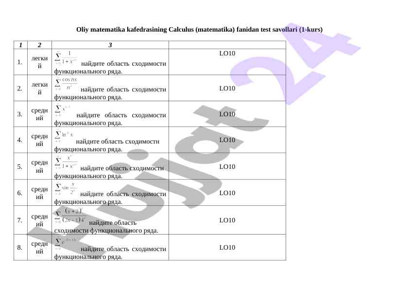 Oliy matematika calсulus fanidan test savollari