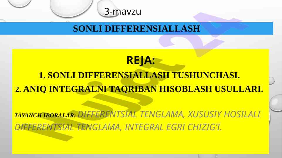 Sonli differensiallash usullari tushunchalari
