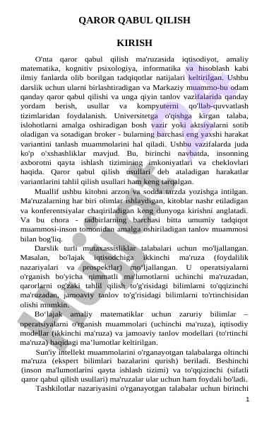 Qaror qabul qilish bo'yicha tadqiqotlar va usullar