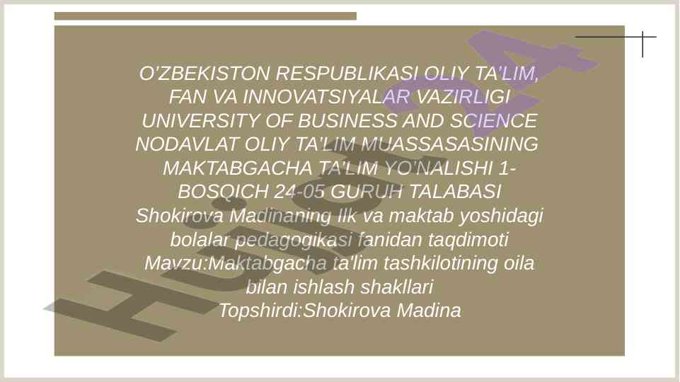 Maktabgacha ta'lim tashkilotining oila bilan ishlash