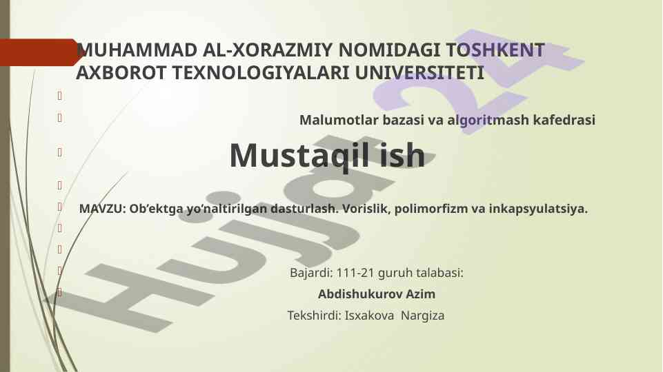 Ob'ektga yo'naltirilgan dasturlash: asosiy tamoyillar
