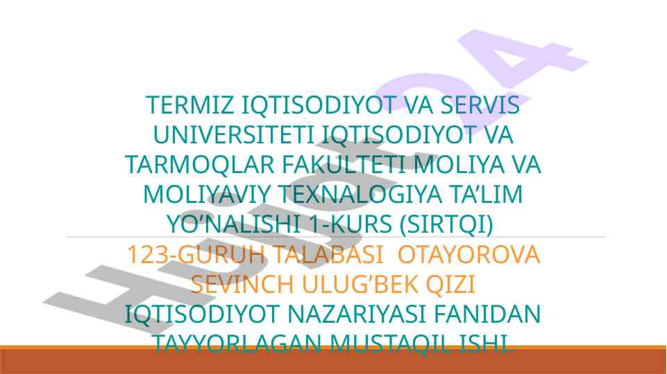 Bandlik va ishsizlik tushunchasi haqida mustaqil ish