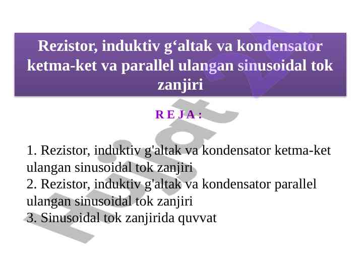 Sinusoidal tok zanjiridagi rezistorlar va elementlar