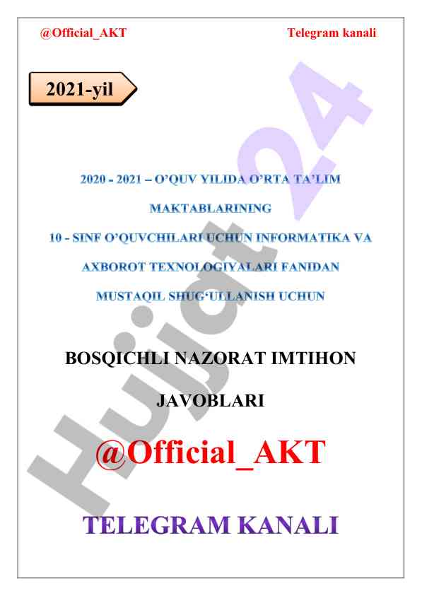 Informatika va axborot texnologiyalari 10-sinf