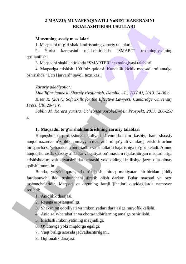 Muvaffaqiyatli yurist karerasini rejalashtirish usullari