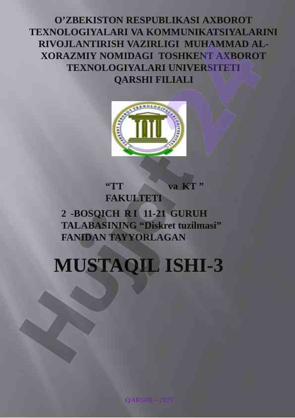 Diskret tuzilmasi fanidan mustaqil ish
